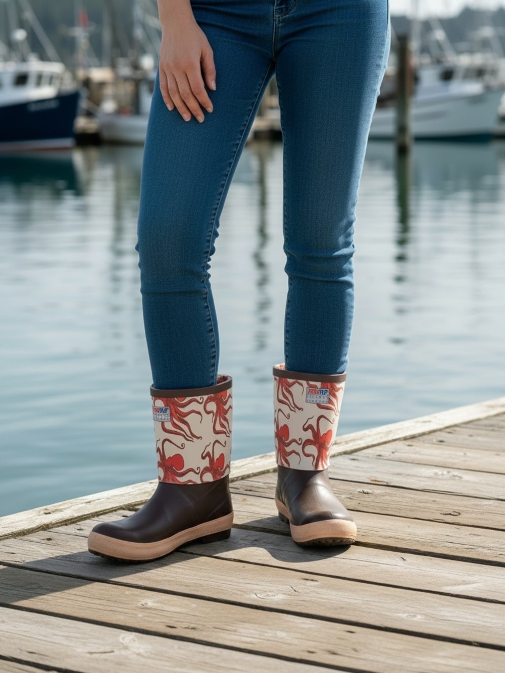 XTRATUF x Salmon Sisters 15” Waterproof Rain Boots with Red Octopus Cuffs